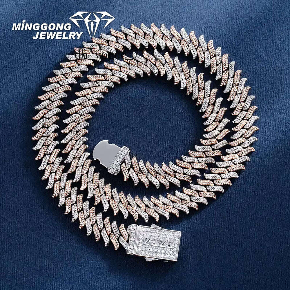 Factory-Made S Moissanite Necklace 12mm Thick with Spiked Laurel Cuban Chain Passes Dia Test Hiphop Style for Men Women