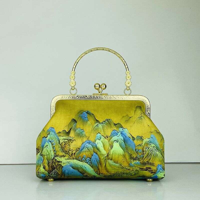 Thousands Miles Of Country And Mountains, Chinese Style Versatile Crossbody Single Shoulder Portable Gold Women's Bag