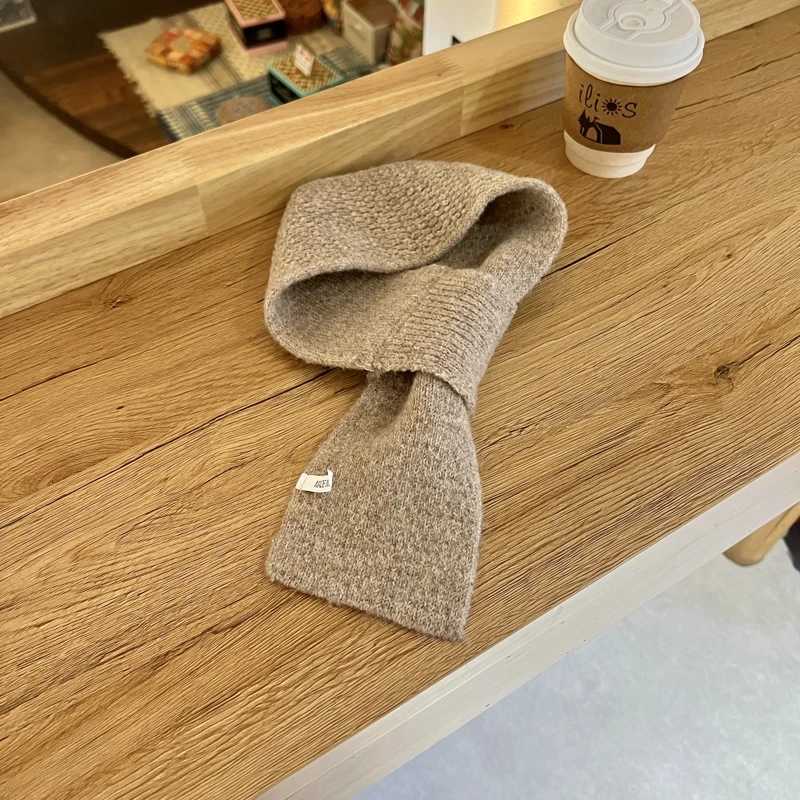 Solid Color Knitted Scarf Winter Lazy Man Cross Short Scarf Women Khaki Warm Scarf For WomeXJ250905