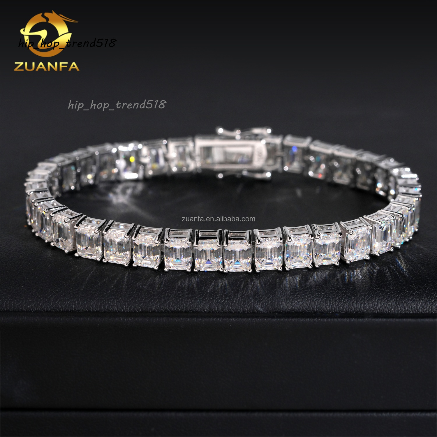 Drop Shipping Fashion Unisex Luxury S925 Sterling Silver Iced Out Hip Hop Jewelry Moissanite Emerald Cluster Tennis Bracelet