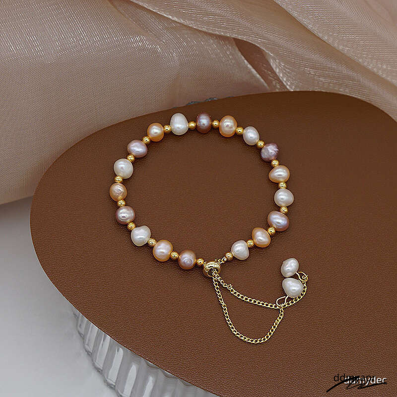 Dhcollections Natural Freshwater Jade For Women Fashion Simple Elegant Pull-String Pink ddmydec Pearl Bracelet Jewelry ddmydec