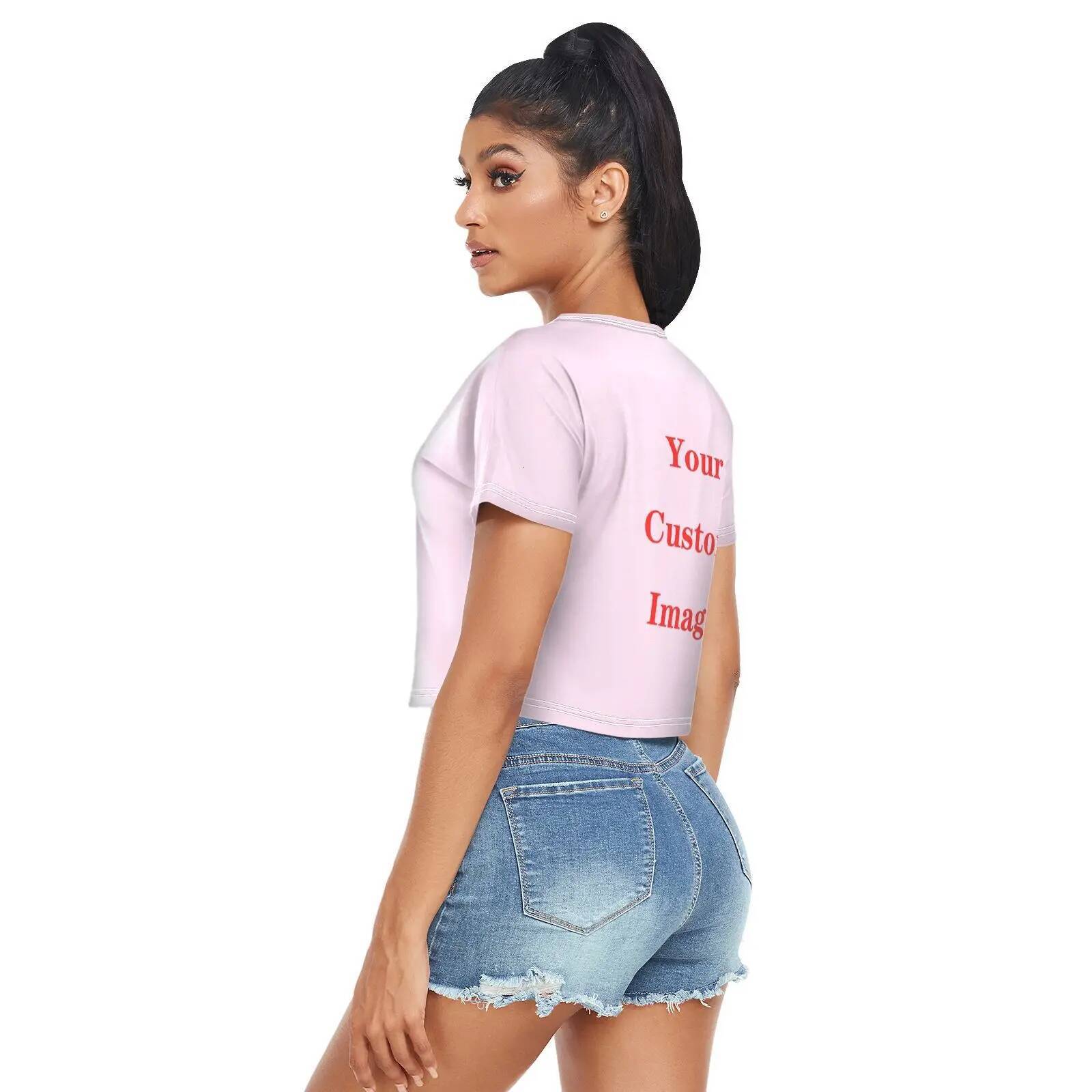 Spring And Summer New Open Navel High Waist Short Sleeve T-shirt Simple Round Neck Pullover Custom Image