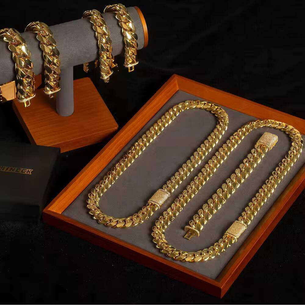 Wholesale 32MM Cuban Link Bracelet and Heavy Gold Custom Stainless Steel Hip Hop Necklace for Men Moissanite Necklaces