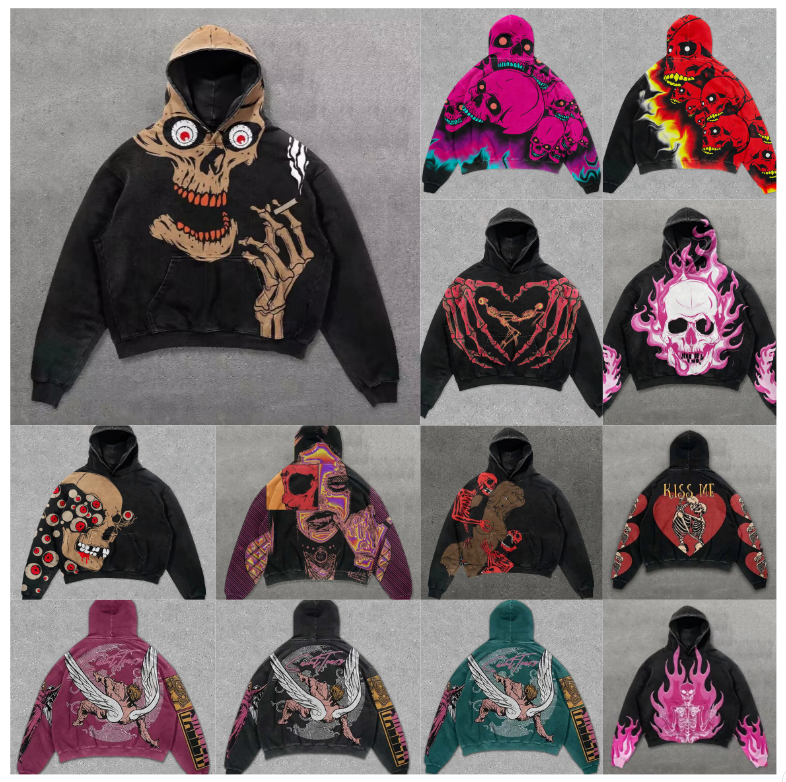 Mens Designer Hoodies Y2K black skull pattern 3D-printed pattern trendy Fashion Autumn Hip-Hop Style Streetwear pullover hoodie