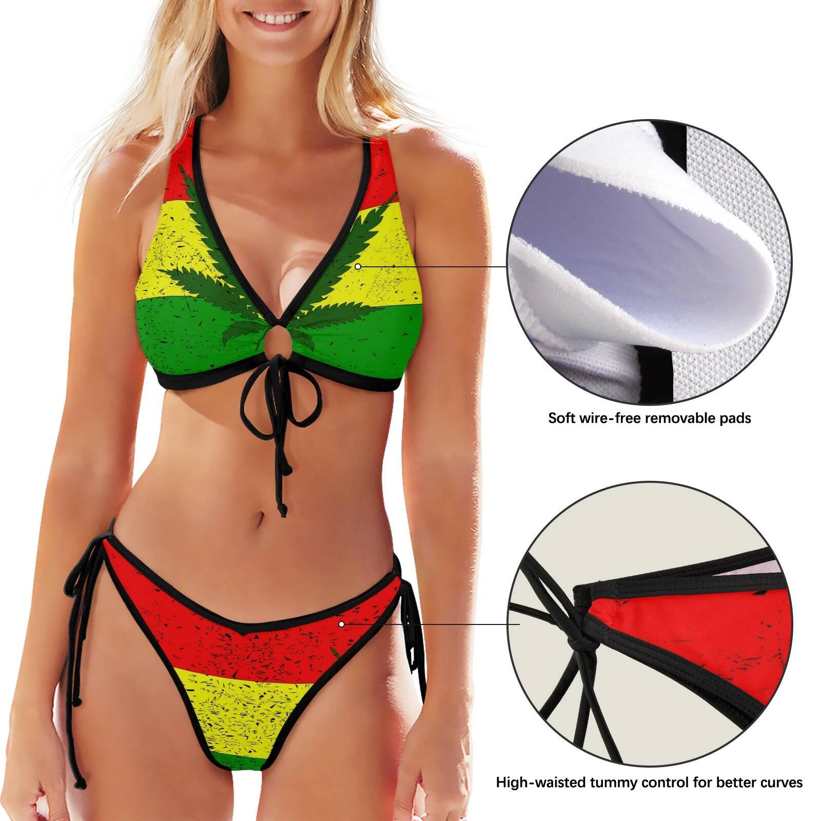 Push Up Front strap Bikini Sets Women Sexy Thong Two Pieces Swimsuits Flag printing 2022 New Girl Beach Bathing Suits Swimwear