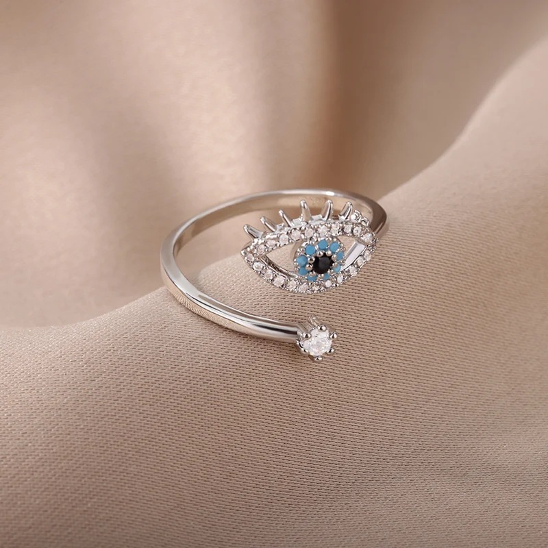 Luxury Brand Designer Jewelry European And American Foreign Trade Jewelry Devil's Eye Blue Eyes Inlaid Diamond Open Ring Personality Fashion Earr