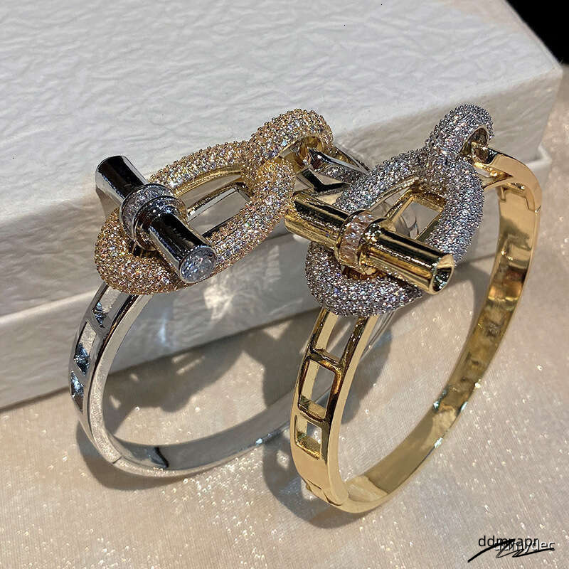 New Horizontal Bar OT Series Ring Bracelet Set Pig Nose Light Copper ddmydec Inlaid With Zircon ddmydec