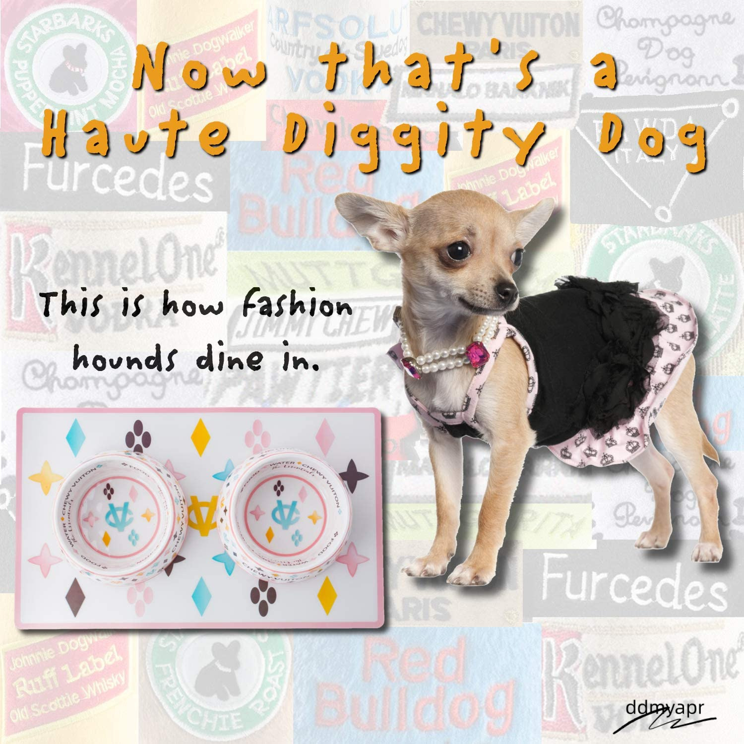 Designer Bowls And Placemat, Water Bowls, Grade BPA Free, Non-Skid Bottom Dishwasher Safe, Dog Food Mat Included, White 23Oz J01 ddmyday ddmyday ddmyd