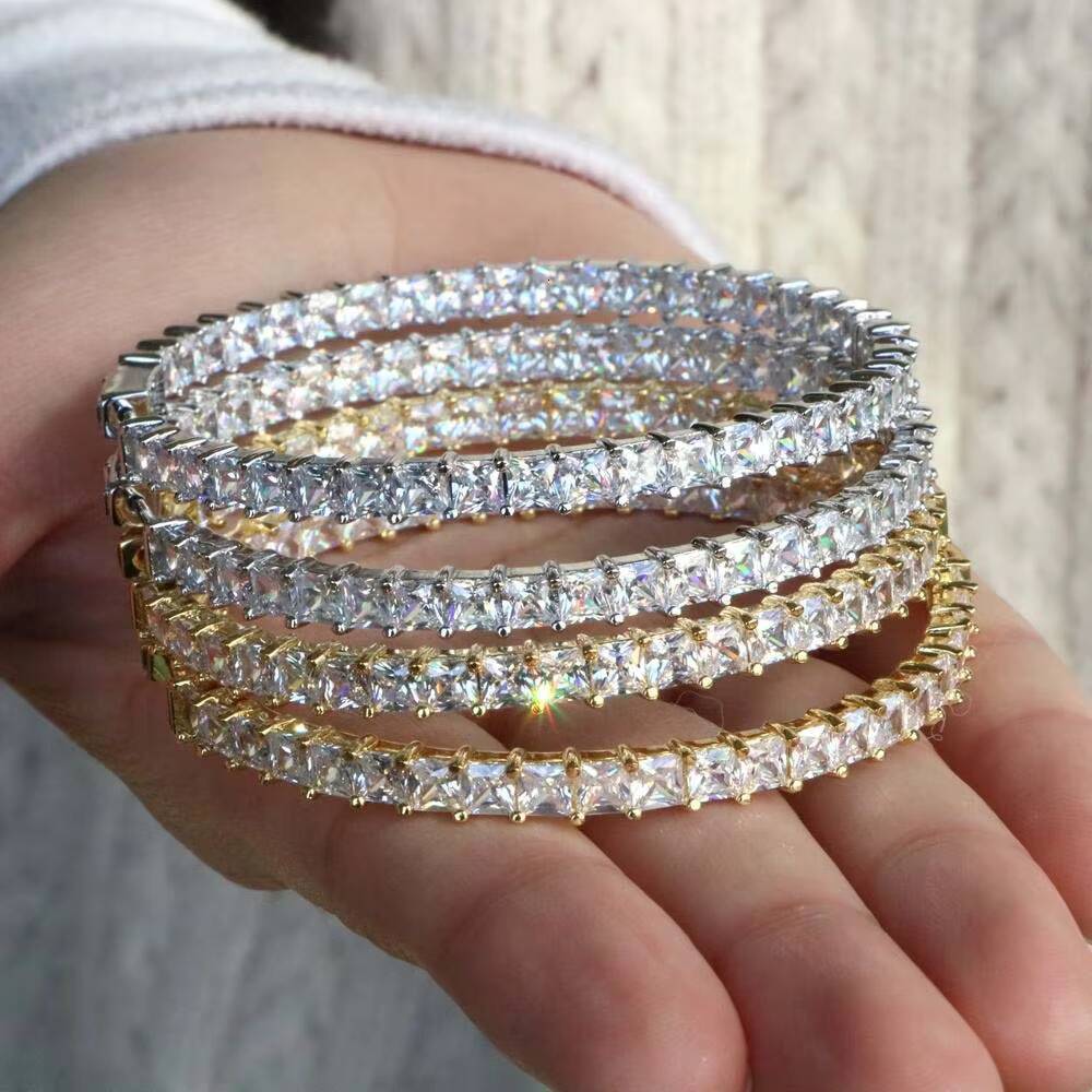 Shinny Super Huge Square Cut Moissanite Large InsideOut Baguette 6cm Hoop Earrings 18k White Gold Iced Out