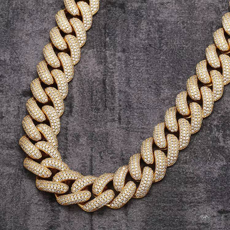 GZYS JEWELRY Wholesale Solid 925 Silver 20mm Big Hip Hop Men Ice 4 Rows Moissanite Cuban Link Chain Diamond