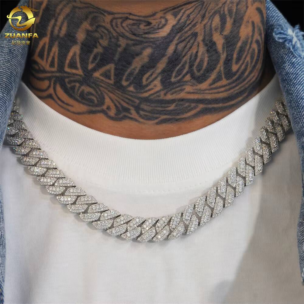 Instock Hip HopJewelry Pass Diamond Tester 13mm 925 Silver Moissanite Chain Link Cuban Iced Out Moissanite Cuban Chain