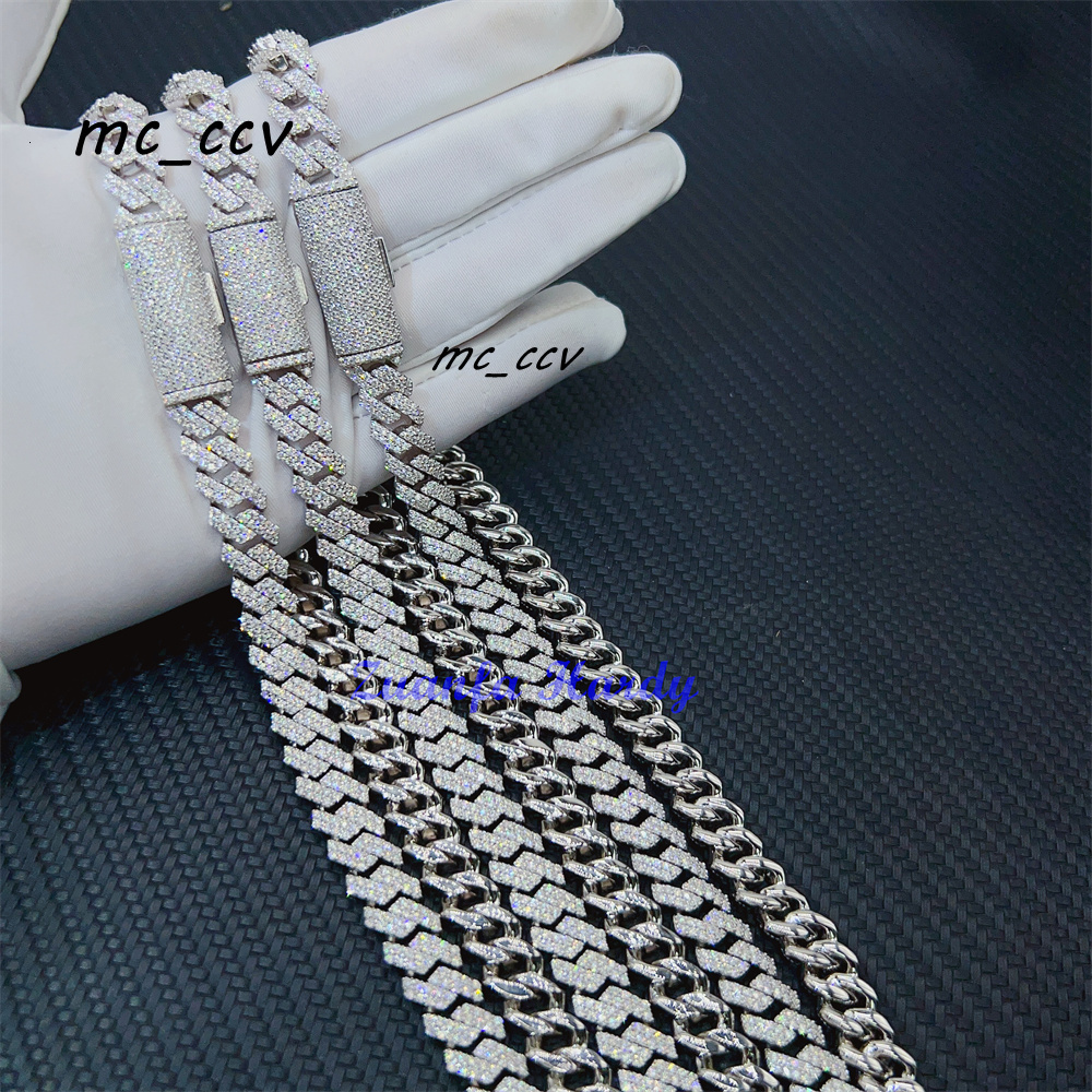 Zuanfa Luxury Cuban Necklace 8mm 10mm 16 18 20 22 24 Silver Diamond Link Necklace VVS Moissanite Iced Out Cuban Chain