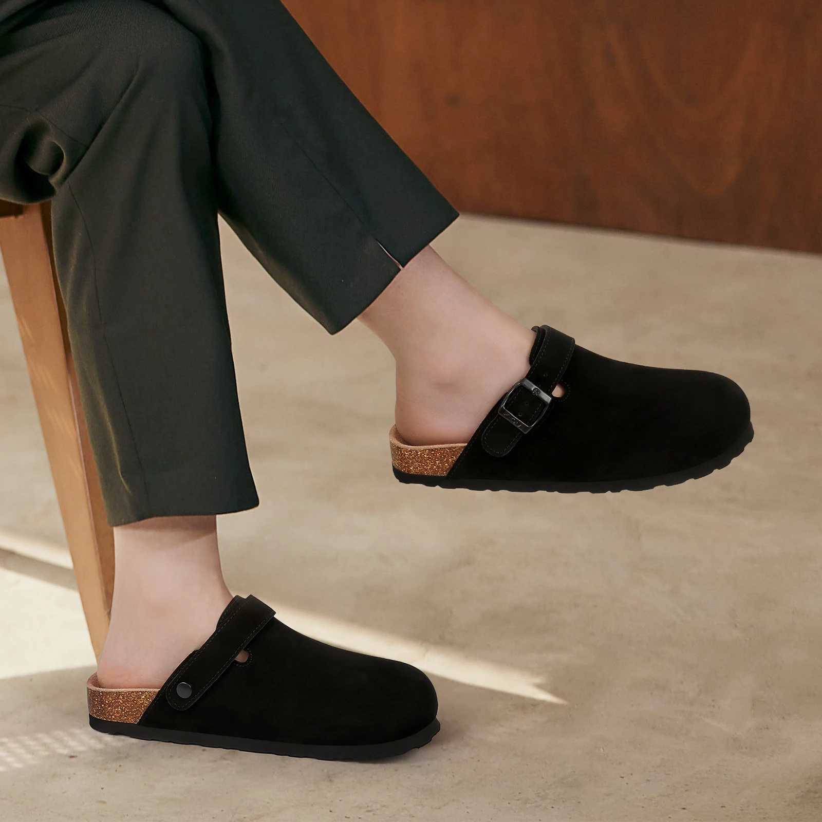 Pallene Fashion Womens Clogs With Adjustable Strap Cork Footbed Leather Mules Slippers Unisex Outdoor Comfortable Potato Shoes W250905