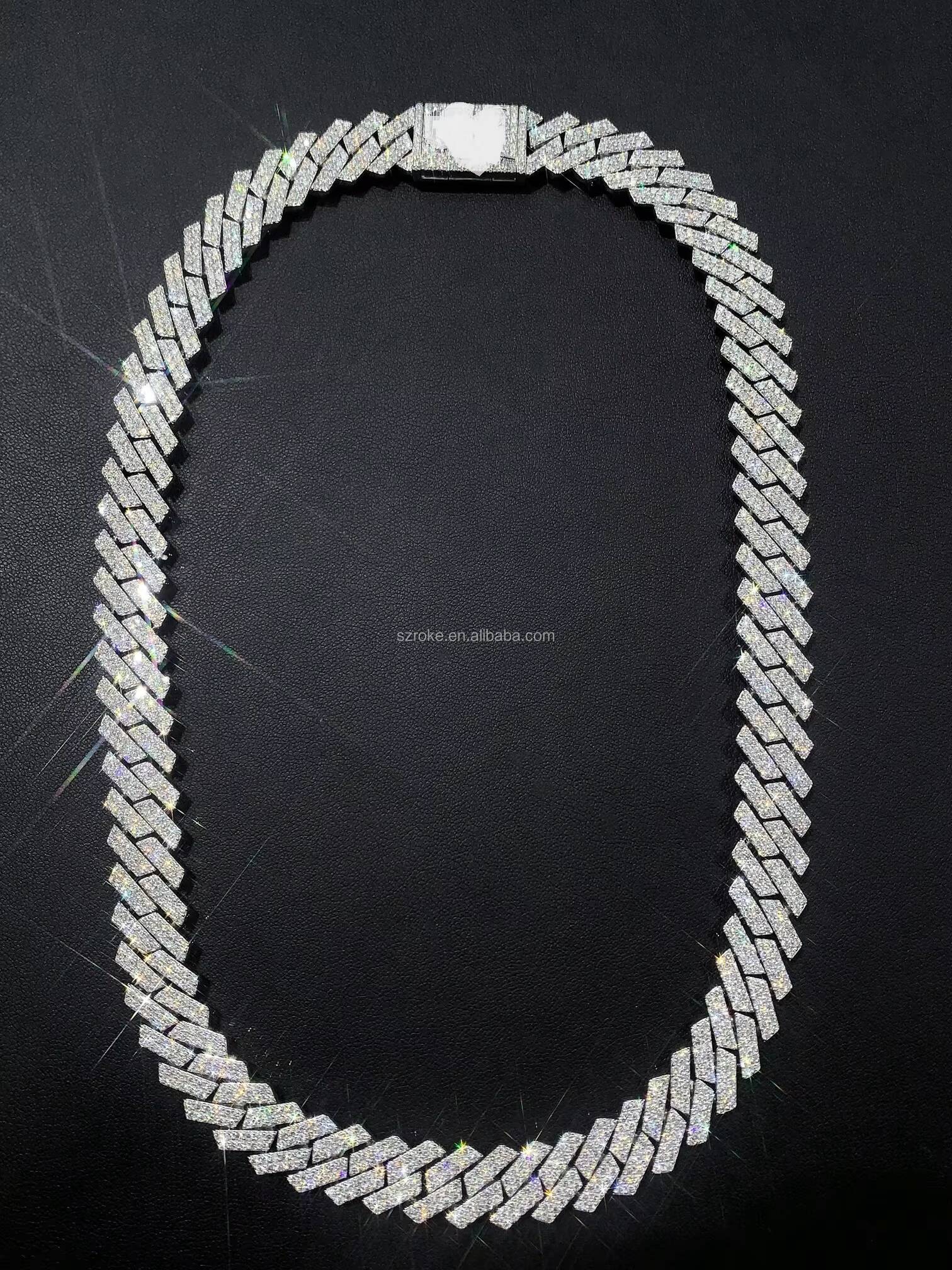 VOAINO Full Pave Cuban Chain Round Brilliant Cut Simulated Diamonds 18K White Gold Plated Hiphop Link Necklace Unisex Gift