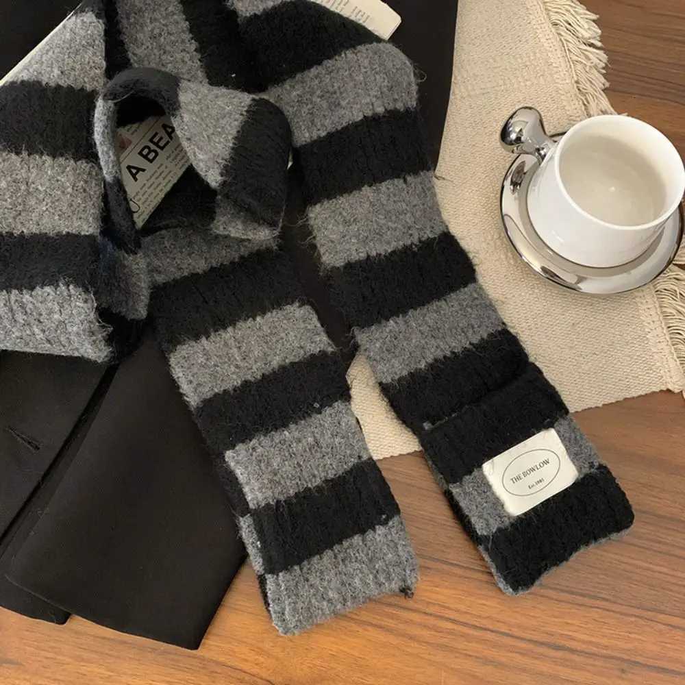 Retro Warm Winter Scarf Striped Soft Long Scarves Thickened Black White Shl Wr WomenXJ250905
