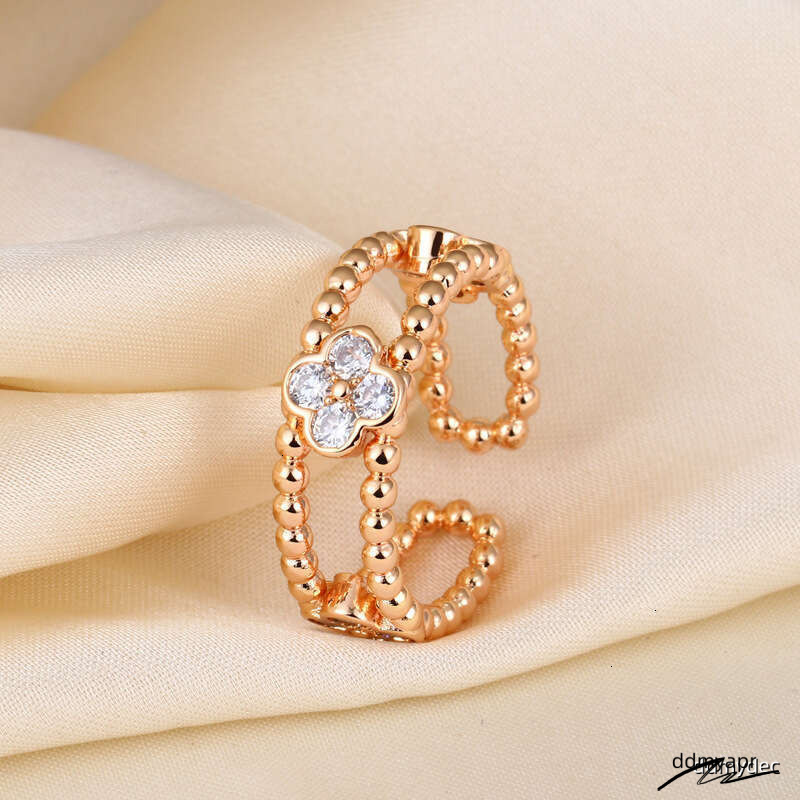Colleactions Style Dia-Encrusted Kaleidoscope Four-Leaf Clover For Women ddmydec Fashionable High-End Open Ring ddmydec