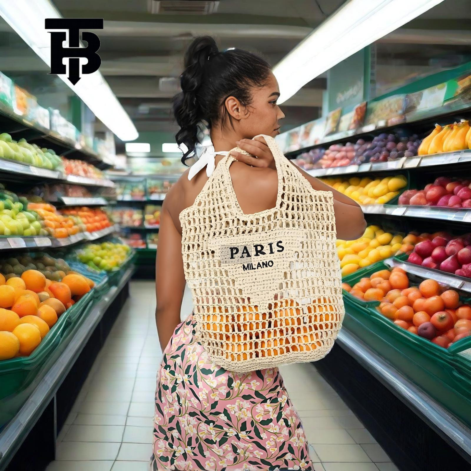 TB BHULAMTE Designer Bag TEMU Hot Selling Handwoven Women's Luxury Bag Handbag Letter Embroidery Woven Shoulder Bag Simple Fashion Handheld Straw