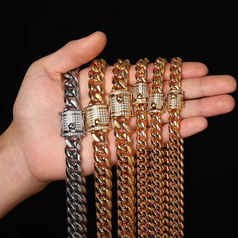 Wholesale High Quality 6mm 12mm Men Real 18k Gold Plated Stainless Steel Miami Cuban Link Chain Necklace