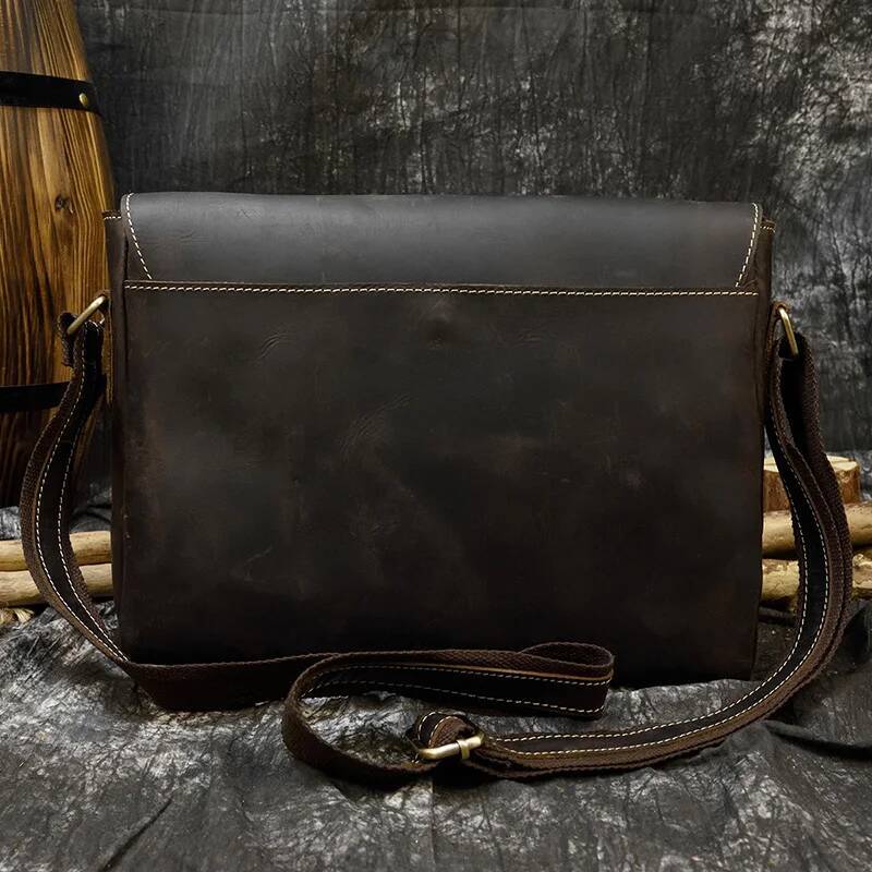 Men's Genuine Messenger A4 Vintage Crazy Horse Leather Shoulder Cowhide Magnetic Flap Laptop Crossbody Bag high-quality