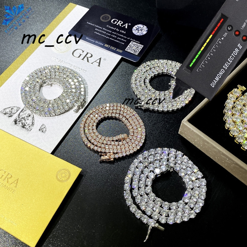 Lowest Price Custom Jewelry Gold Plated 925 Sterling Silver Iced Out 3mm 4mm 5mm d Vvs Moissanite Diamond Necklace Tennis Chain