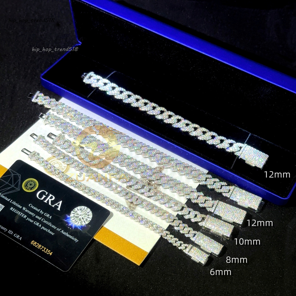 Ready Shipping Hip Hop Jewelry 6mm 8mm 10mm 12mm 13mm Iced Out Cuban Link Chain Bracelet VVS Moissanite Cuban Bracelet Men