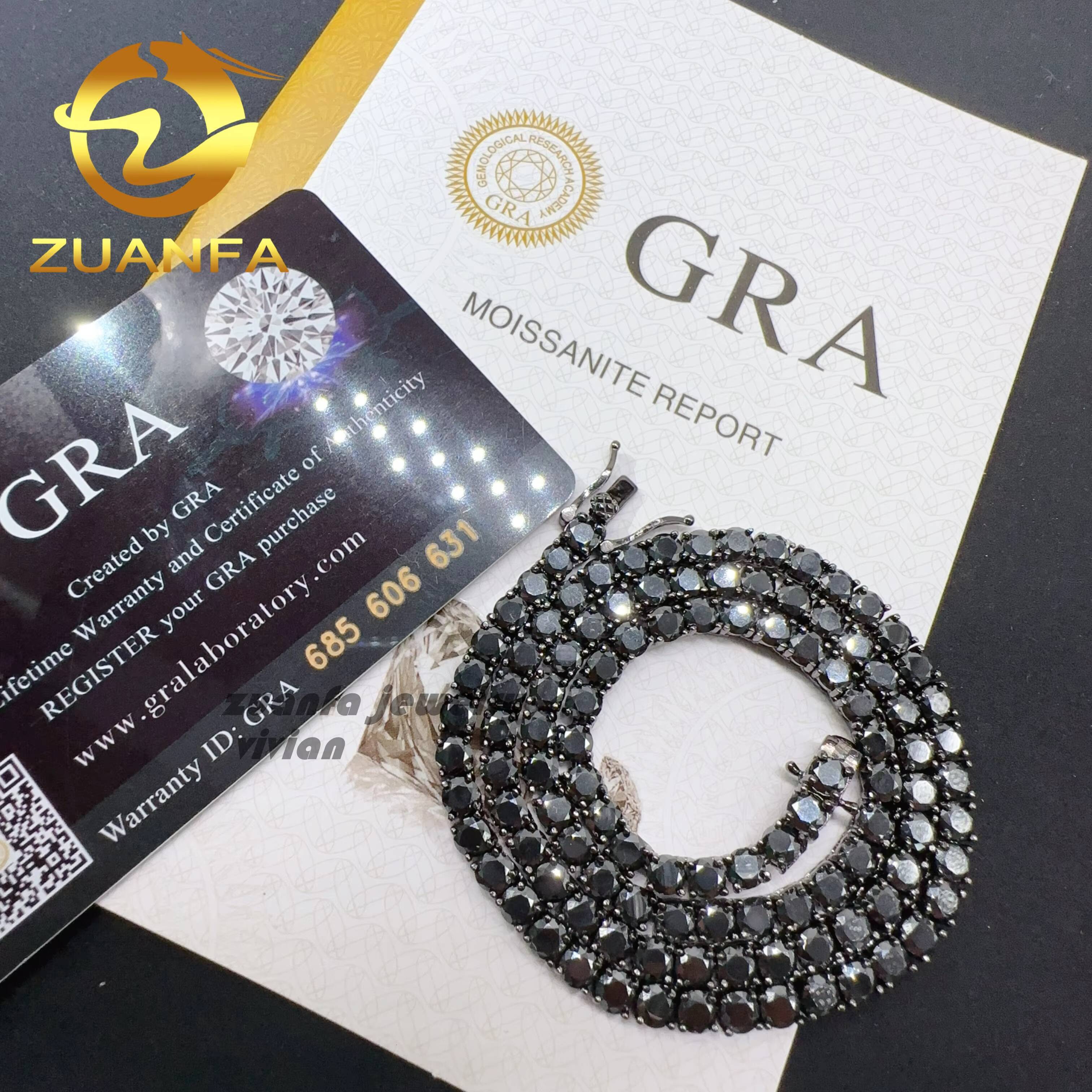 Factory Price 925 Sterling Silver 18k Gold Plated Luxury Hip Hop Black Moissanite Tennis Chain