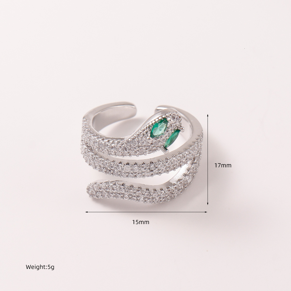 New Snake-Shaped Multi-Layer Snake Micro-Paved Zircon Full Diamond Open Adjustable Index Finger Ring for Women