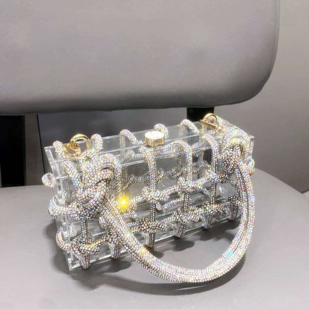 Designer Bags 2025 Handle Rhinestones Evening Sier Crystal Handmade Bags For Women Purses And Handbags Designer Banquet Bag Luxury Bag