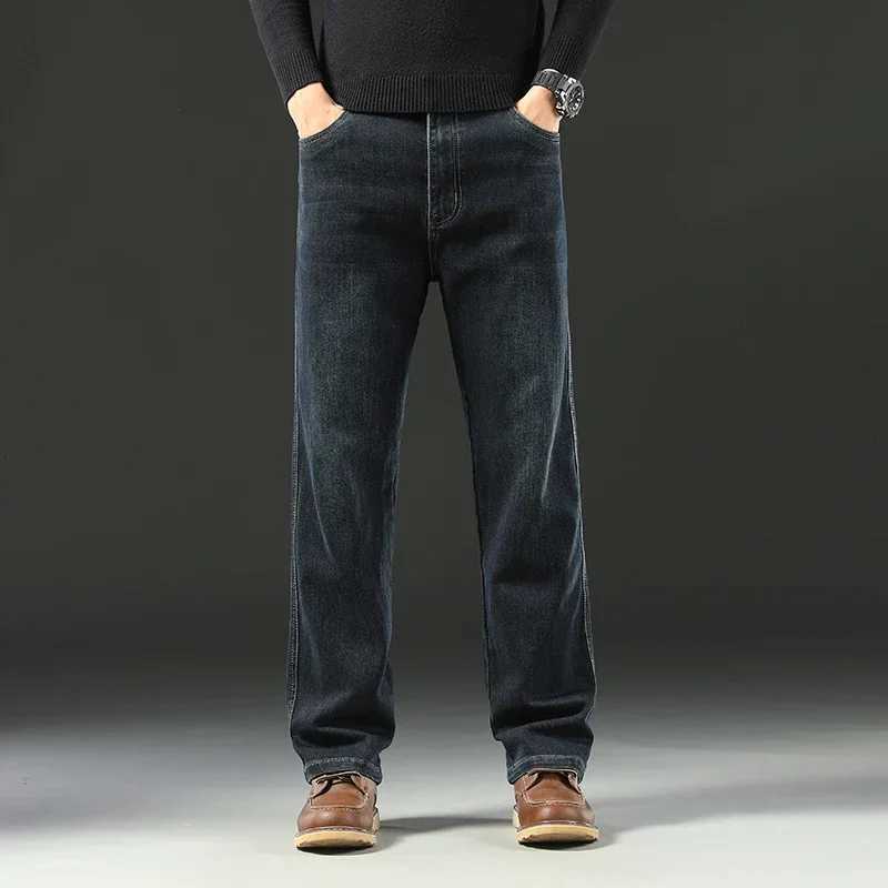 2025 Spring Splicing Mens Jeans Loose Straight Trousers High Waist Stretch Blended Cotton Washed Denim Pants Brand Clothes W250905