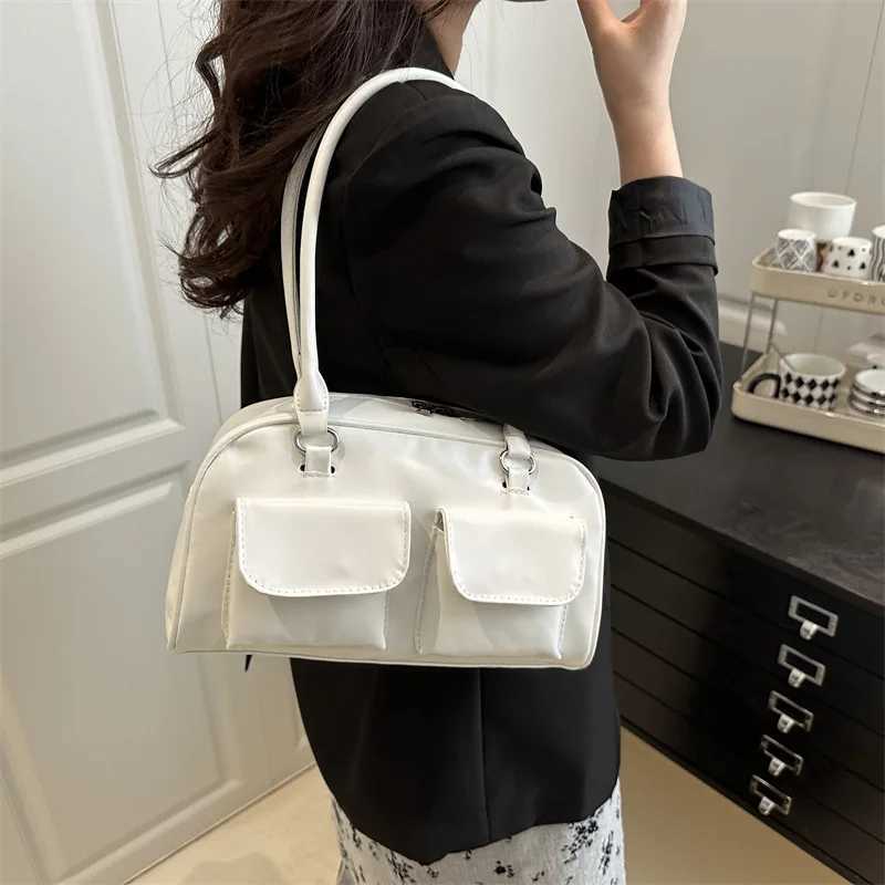 Casual Double Pocket Design Women Shoulder Bags Commuter Large Capacity Ladies Armpit Bag Fashion Pure Color Female Handbags Z250903