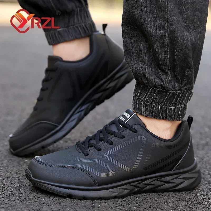 100 Black Running Shoes Leather Waterproof Athletic Sneakers Men Wearresistant Men Walking Sport Shoes Comfortable Men Shoes Z250905