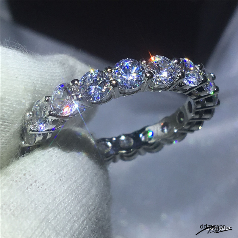 Top Selling Never Fade Sparkling Jewelry Sterling Sier Princess Cut White Topaz CZ Dia Promise ddmydec Wedding Bridal Ring Gift ddmydec