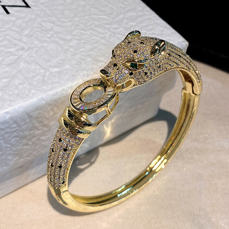 Luxury Brand Designer Jewelry New Leopard 18K Gold Full Diamond Zirconia Carka Bracelet For Women Hot-Selling Retro Fashion Electroplated