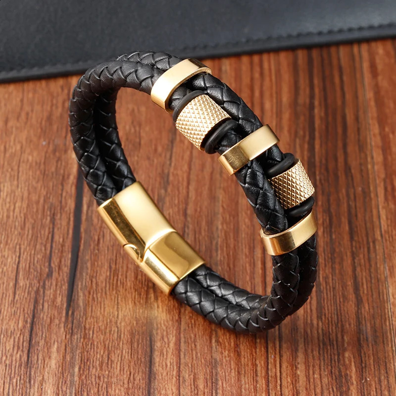 Charm Braid Rope Bracelet For Men Stainless Steel Magnetic Buckle Genuine Leather Bracelets Bangles Male Female Jewelry 251024