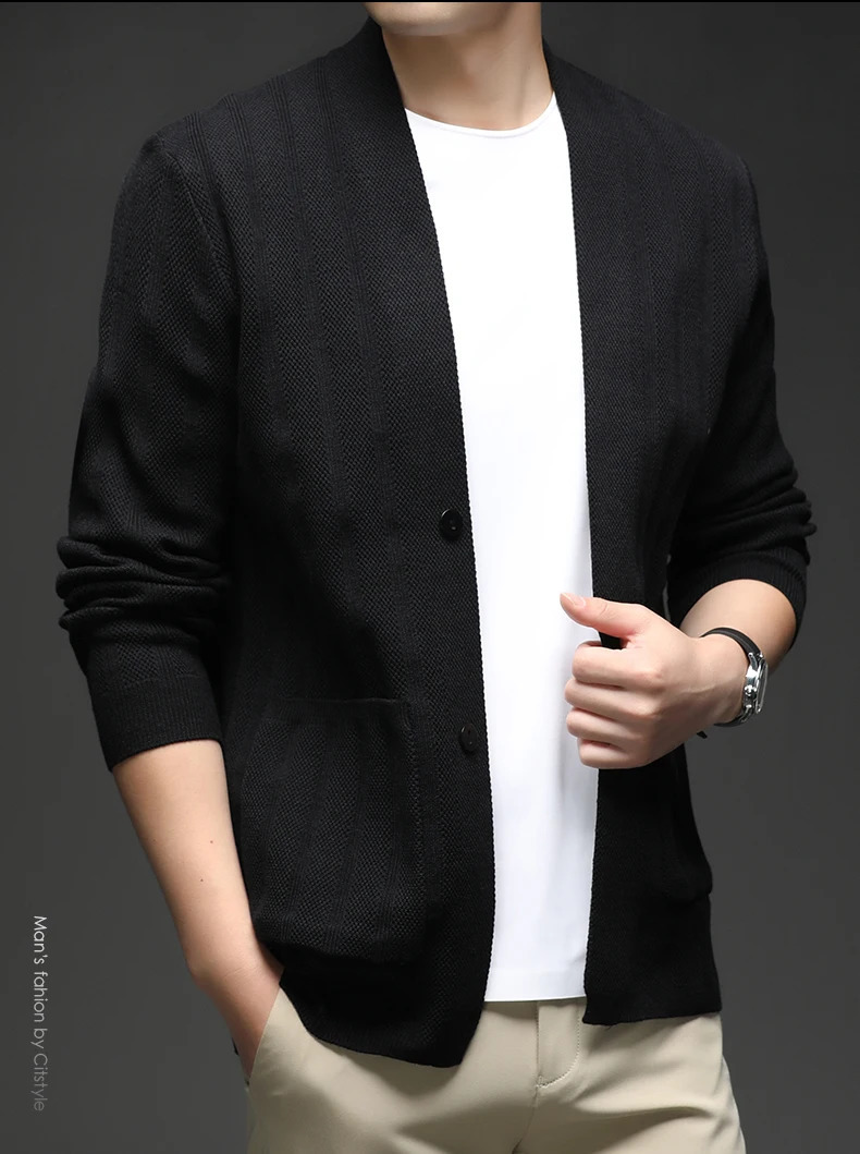 Spring and Autumn Sweater Knitted Mens Solid Color Business Leisure Versatile cardigan Coat 250905