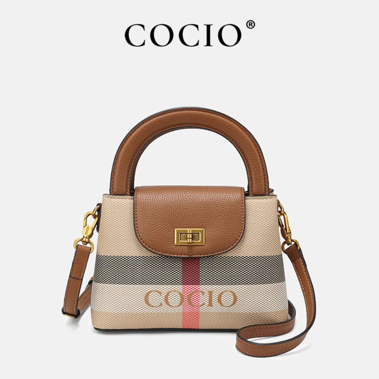COCIO designer bag New affordable luxury genuine leather flap check plaid tartan high-quality fashionable casual womens cross bag