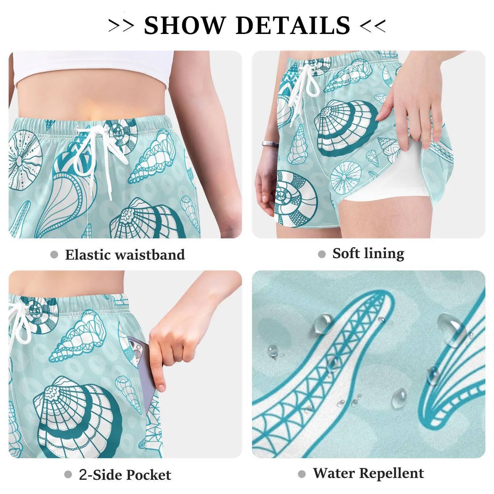 Womens 2 in 1 Running Casual Athletic Gym Yoga Workout Shorts Spandex Tennis athletic shorts Summer Shell printing