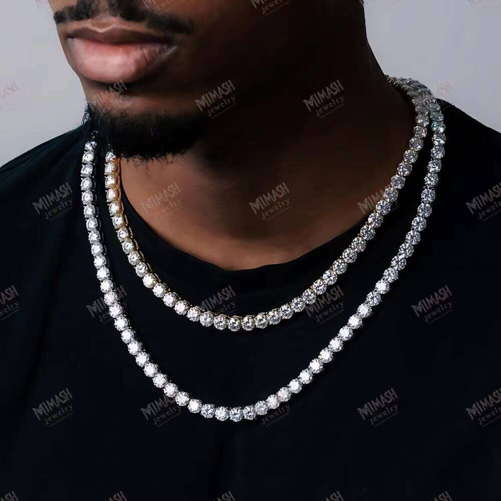 Moissanite Tennis Chain Necklace Classic VVS Dia Look, Elegant Iced Out Jewelry for Men & Women Fashion Style