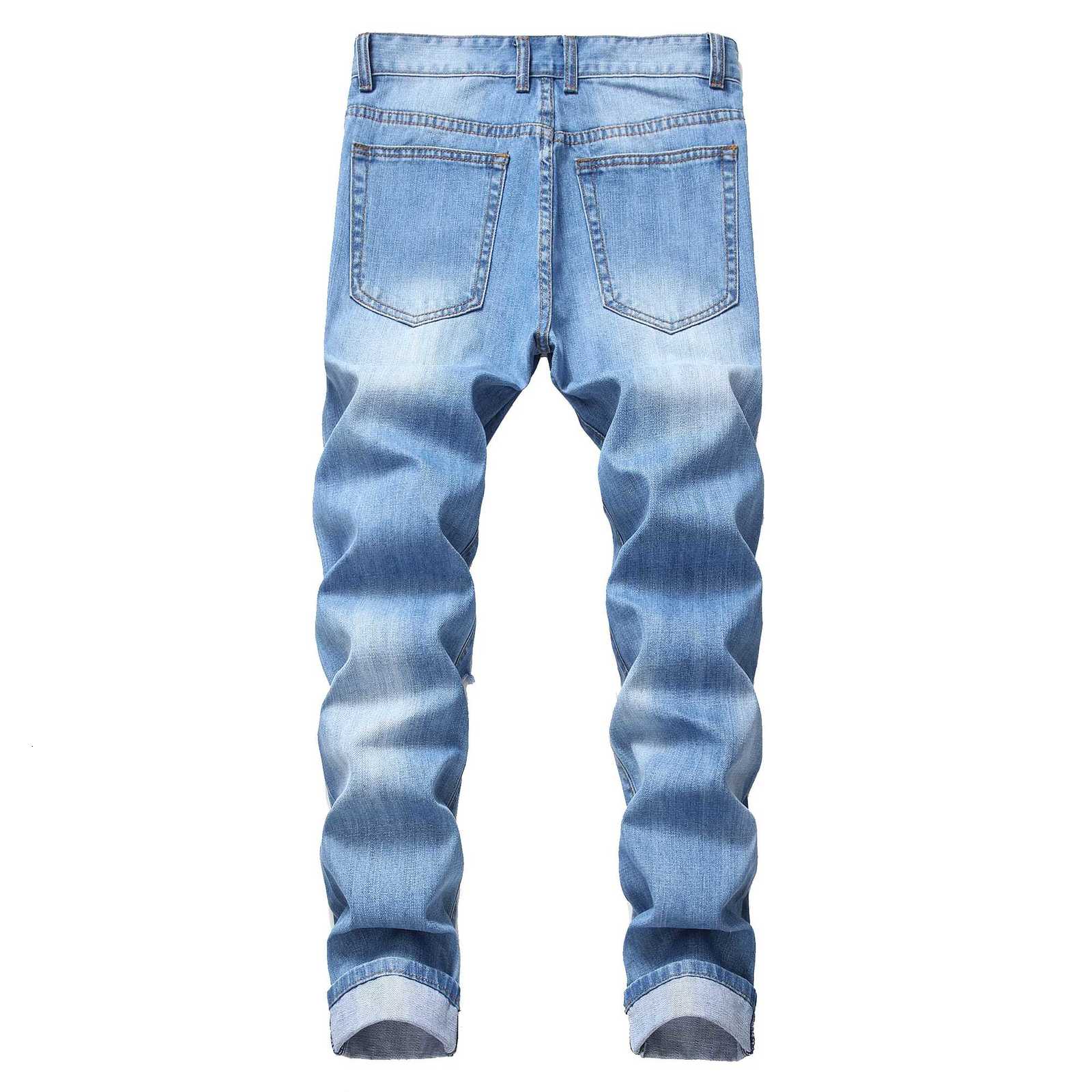 Mens Light Blue Jeans Mens Fashionable Distressed Jeans Party Suitable Jeans 305L W250905