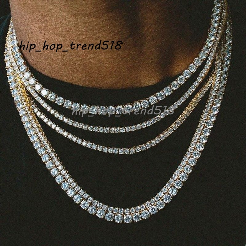 Factory Customize 925 Sterling Silver With Gold Plated 5mm Moissanite Necklace Tennis Chain Hip Hop Tennis Necklace for Men