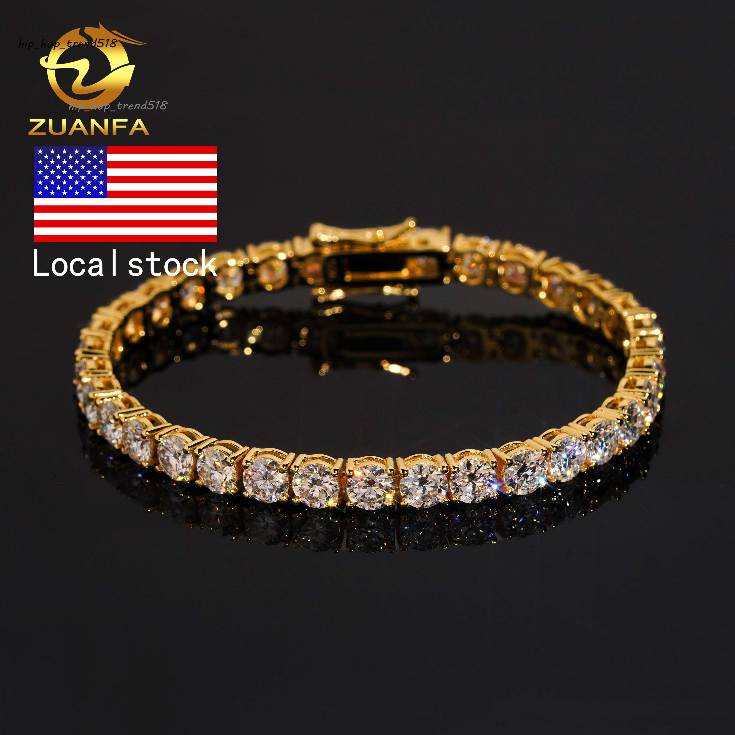 Ship in USA Warehouse Pass Diamond Tester Stock 4mm 925 Solid Silver Hip Hop Iced Out VVS1 Moissanite Diamond Tennis Bracelet