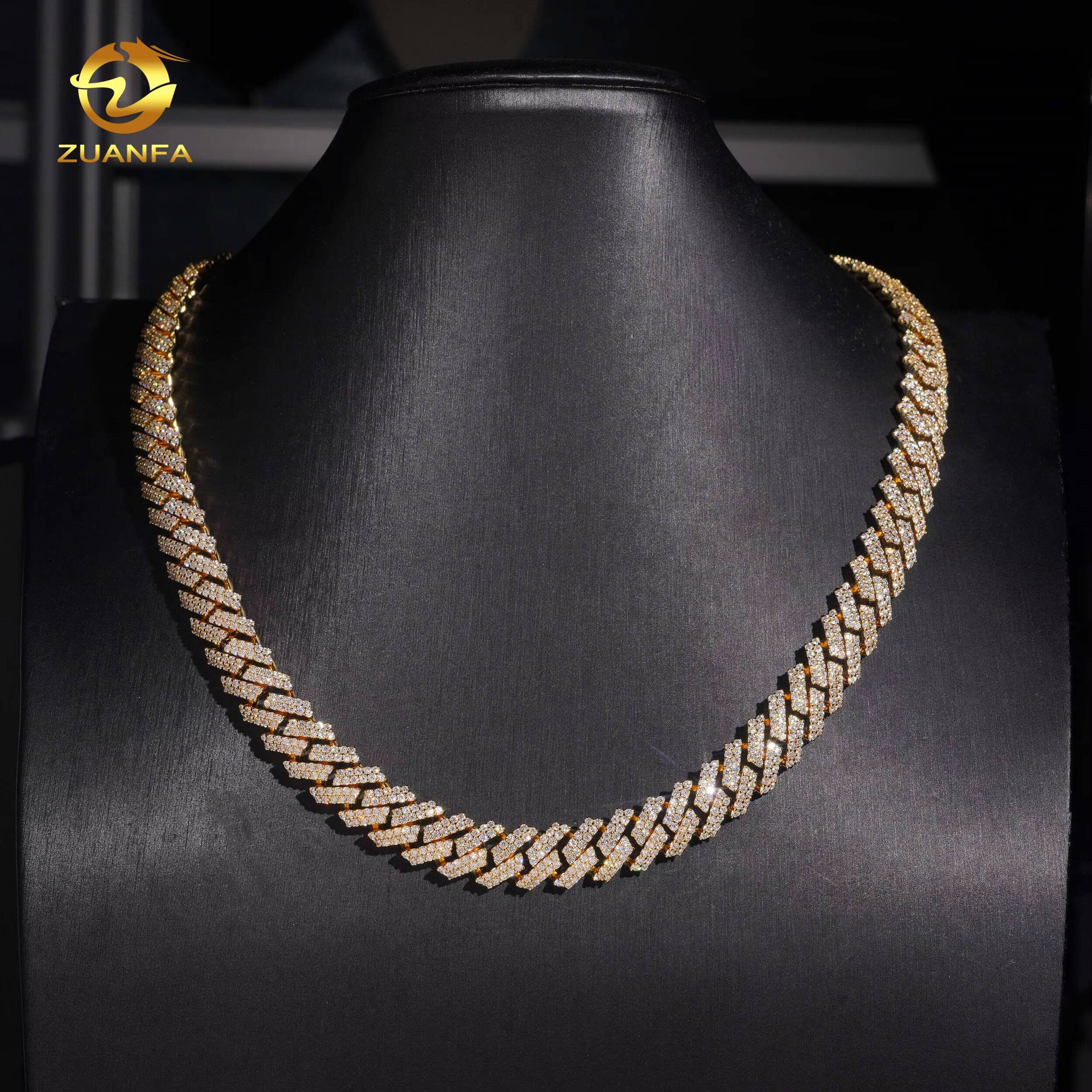 12mm Gold Plated Bracelet Moissanite Hip Hop Jewelry Necklace 925 Silver VVS Moissanite Iced Out Diamond Cuban Link Chain