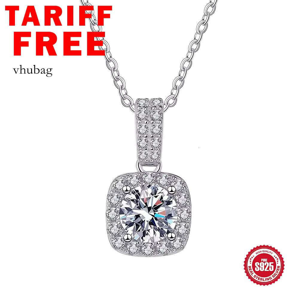 S Sterling Sier Moissanite Necklace with Full Dia Square Bag Classic Gold Plated Chain for Engagement or Anniversary