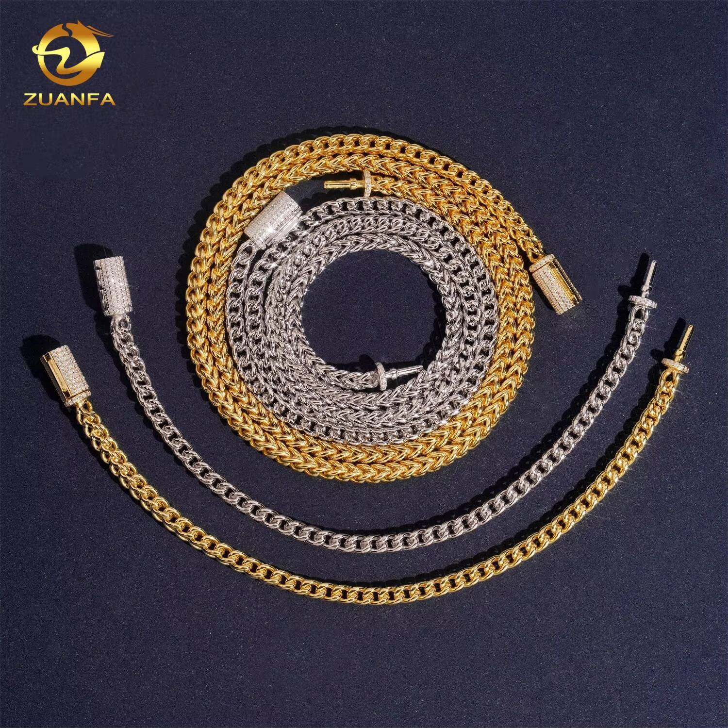 Wholesale 4mm 6mm Hip Hop Jewelry Necklace Iced Out Diamond VVS Moissanite Clasp Stainless Steel Rope Chain Bracelet