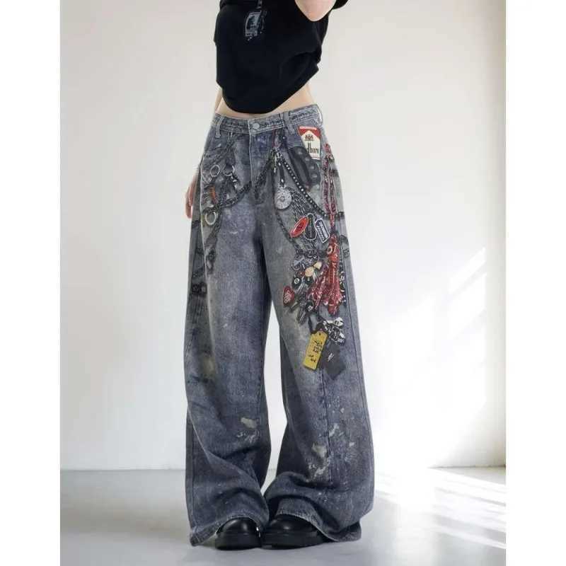 Trendy Men Vintage 3D Printed Wide Leg Straight Casual Jeans Autumn High Waist Denim Trousers American High Street Style Cowboy W250905