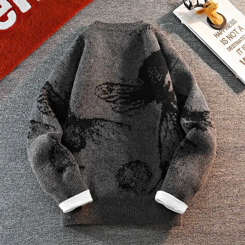 GIOIO mens knitted sweater round neck printed butterfly thick warm sweater autumn and winter casual bottoming shirt Z250905