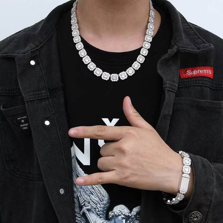 GZYS JEWELRY Wholesale Drop Shipping 12mm 3a Hip Hop Jewelry Iced Out Moissanite Hip Hop Rap Chain 18k Cubic