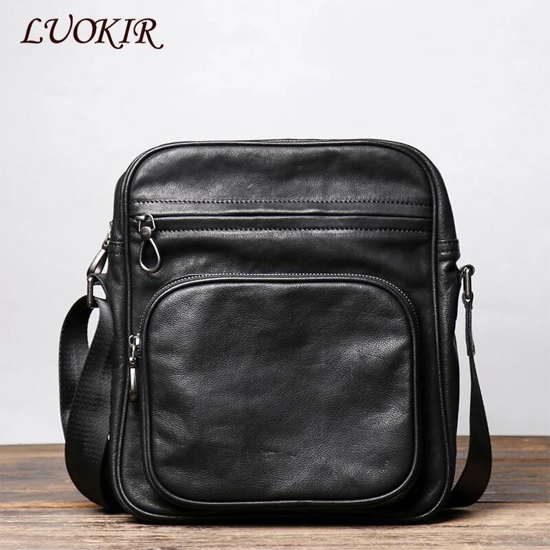 LUOKIR Men's Genuine Leather Crossbody Casual Fashion Sling Shoulder Bag Cowhide Designer Messenger Bags For 11 Inch Ipad