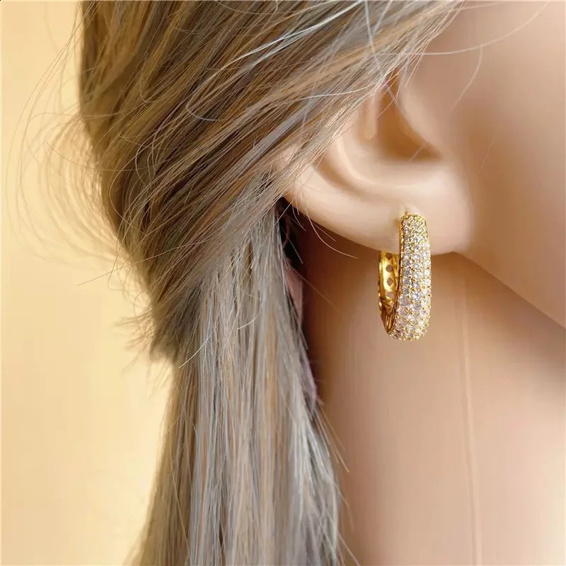 Huitan Hollow Gold Color Hoop Earrings for Women Paved CZ Stone Trendy Female Circle Earrings Statement Jewelry 250904