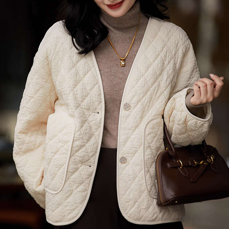 Diamond Grid Layered Casual Versatile Jacket Autumn Winter New Women's Short Long Sleeve Top B5